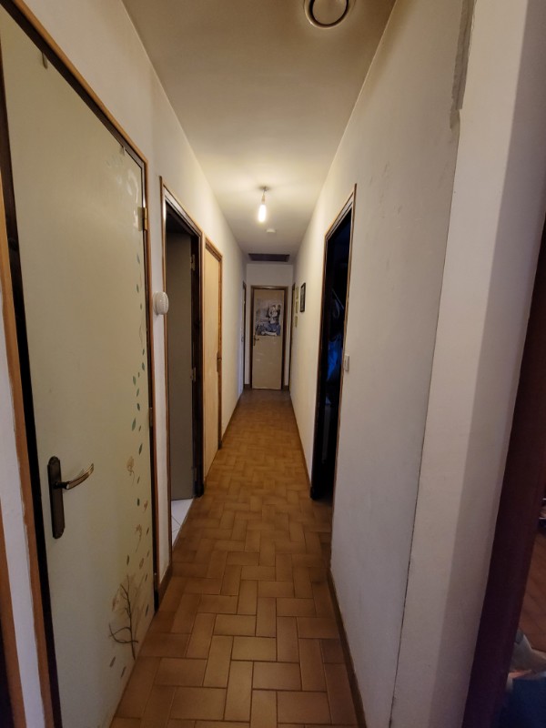 Couloir revisité : portes colorées inspirées du papier peint du salon