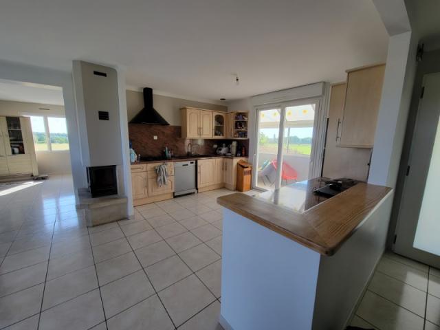 Cuisine rafraîchie : plafonds blancs et murs adoucis couleur sable chaud